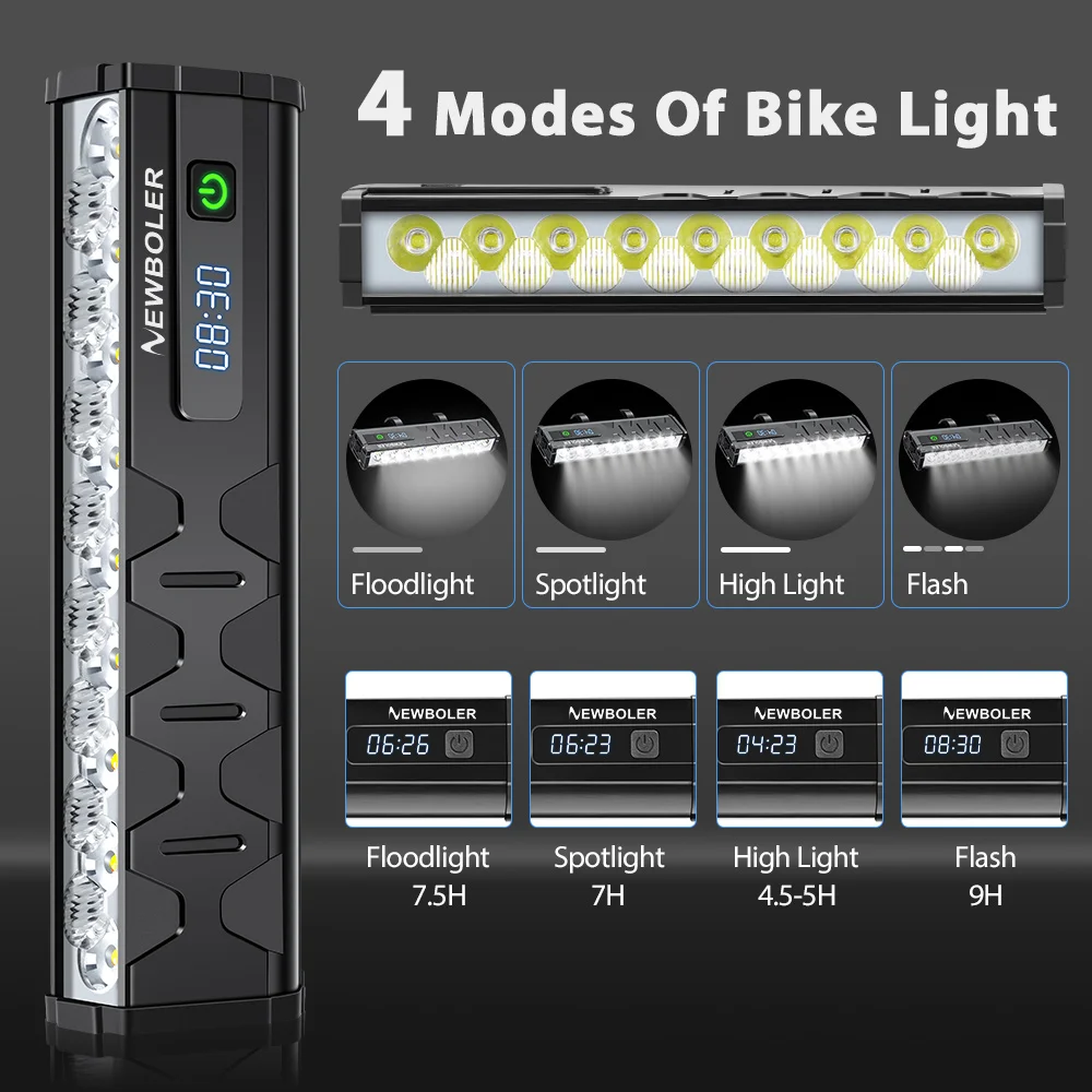 NEWBOLER  Bicycle Light Front 10000Lumen Bike Light 10000mAh Waterproof Flashlight USB Charging MTB Road Cycling Lamp Accessorie