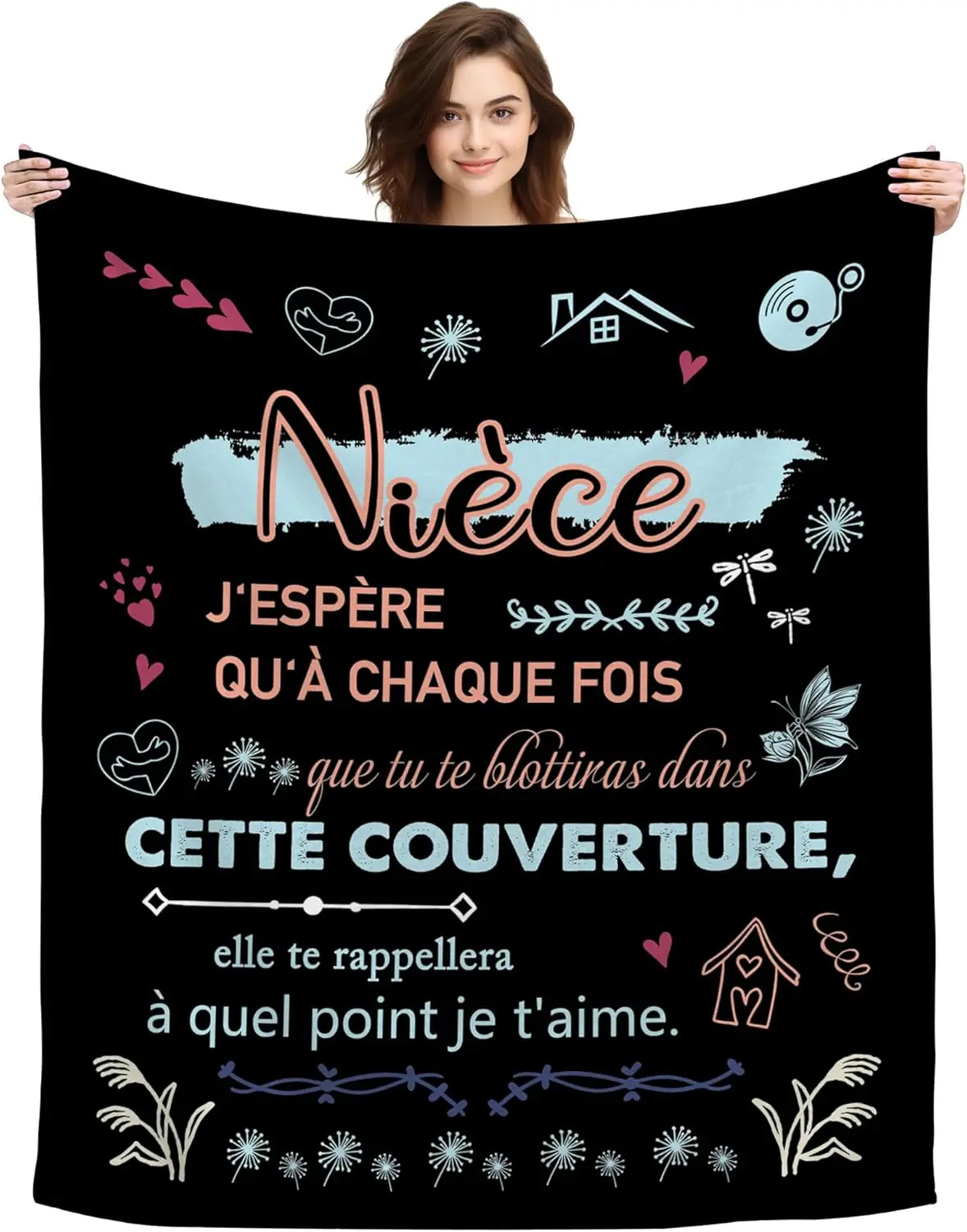 Regalo de sobrina, regalo de cumpleaños para sobrina Idea de regalo para Navidad Manta de boda Regalo a cuadros Mujer Manta decorativa original Mantón B