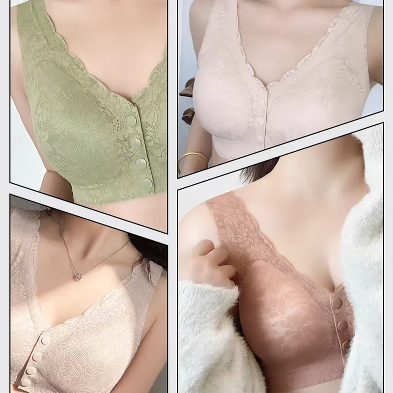 Front Button Women Soft Cups Bra Large Size In The Elderly Underwear Breathable Women Without Steel Ring Tank Top Lace Bra M-XXL