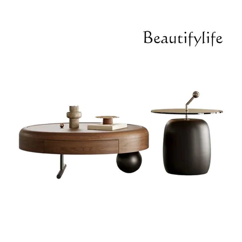 

Italian European Coffee Table Round Storage Drawer Nordic Living Room Side Table Luxury Design Mesa De Centro Sala Furniture