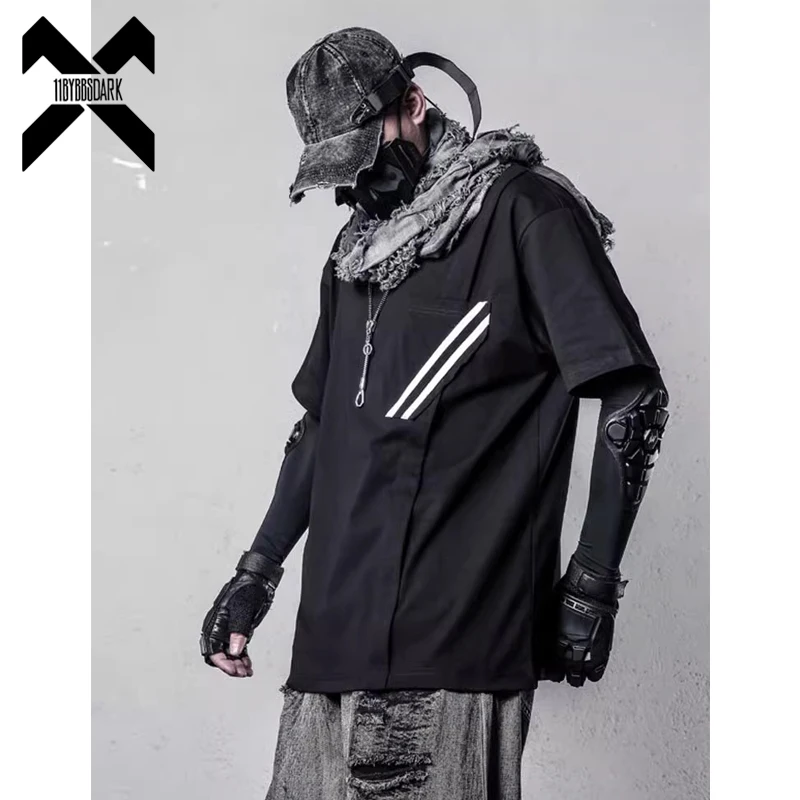 Hip Hop Tactical T-Shirt for Men 2025 Summer Irregular Patchwork Cotton Tshirts Hip Hop Streetwear Mens Loose Tops Tees Black