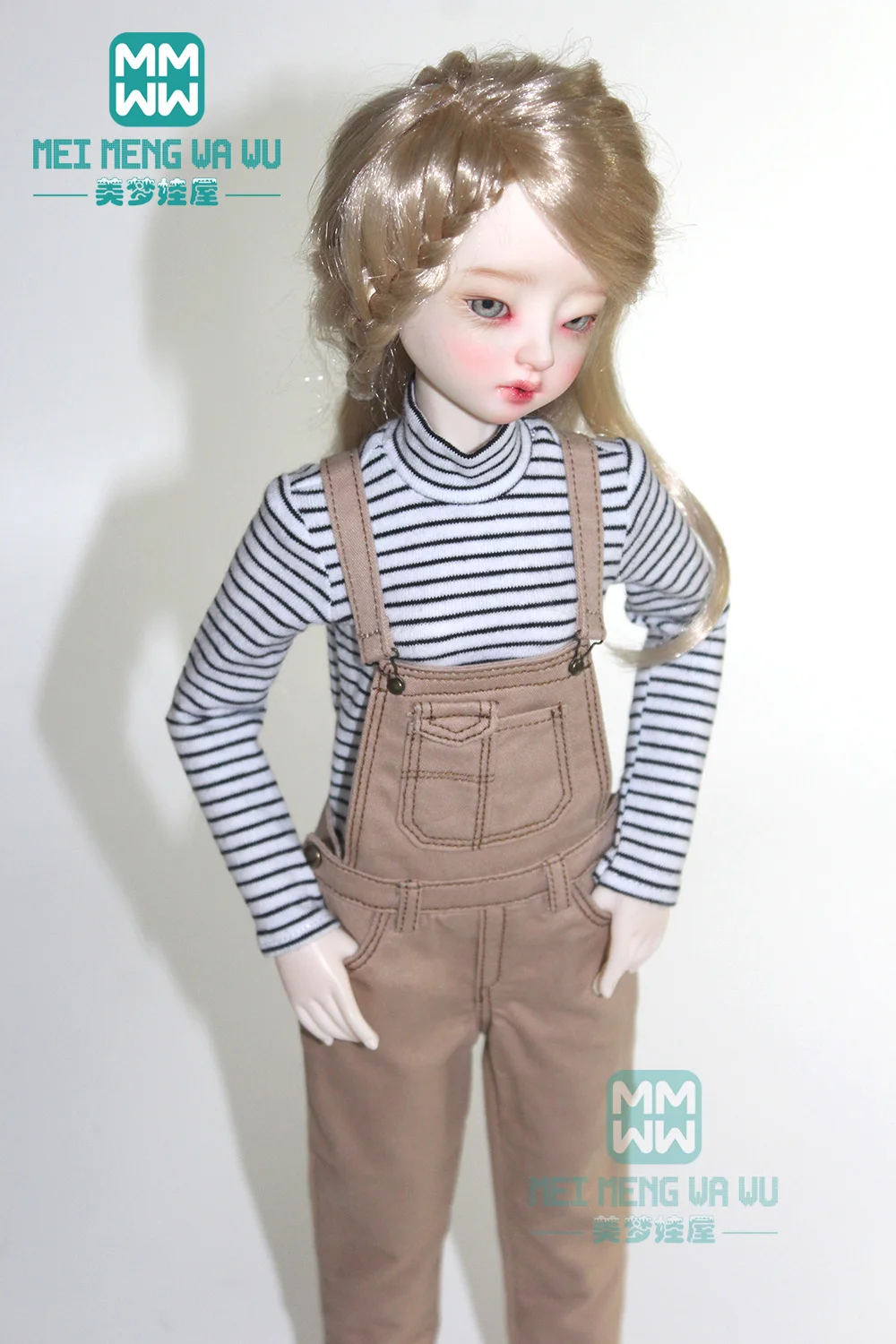 BJD – accessoires de poupée pour 43-45cm 1/4 MSD MK MYOU, T-shirt en Denim rayé, salopette à la mode