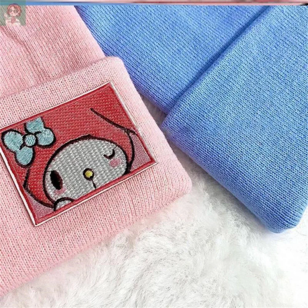 Sanrio Knitted Hats Melody Cinnamoroll Hello Kitty Kuromi Embroidered Knitted Autumn Winter Warm Hat Couple Stuff Girls Gifts