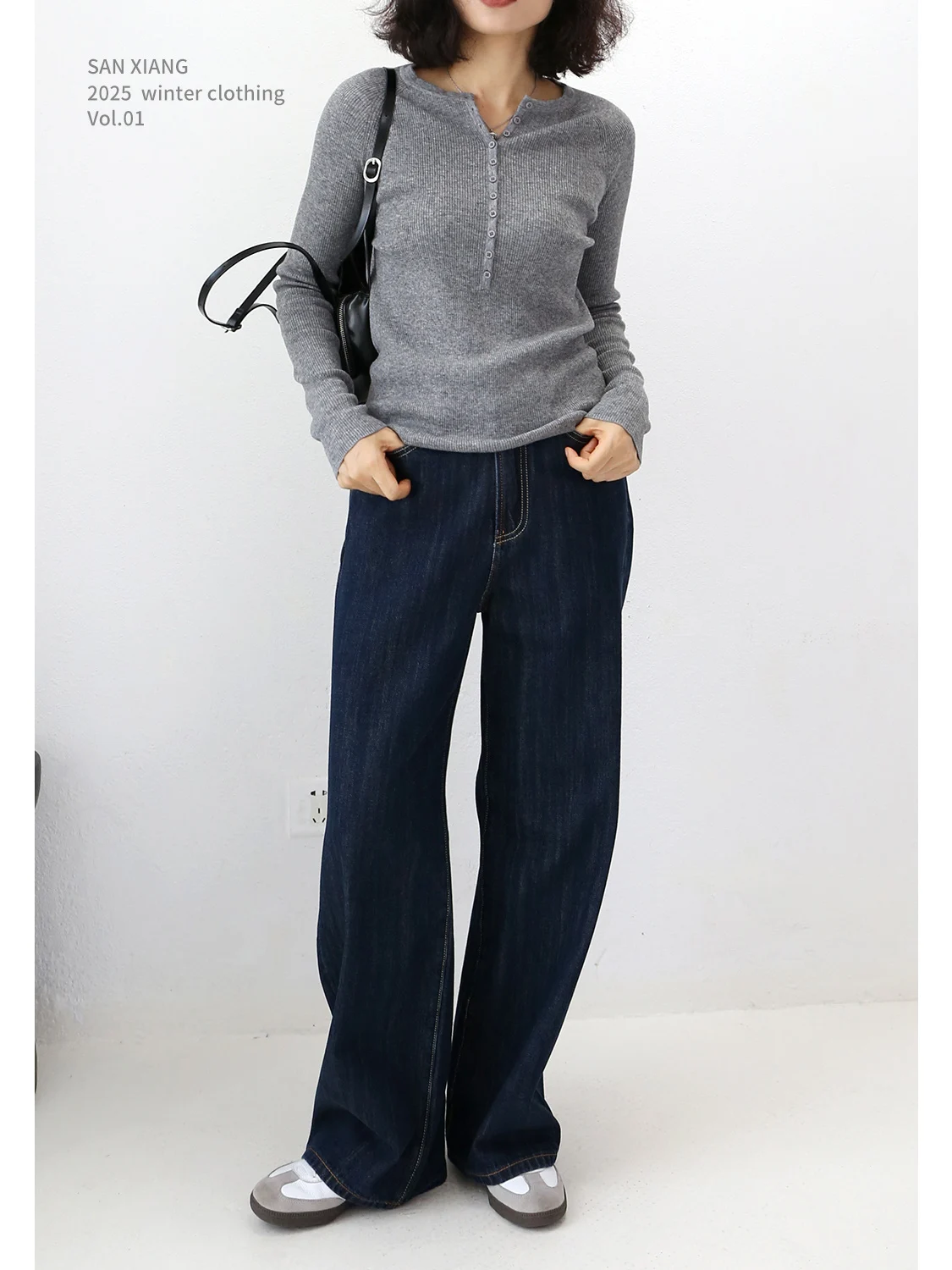 

Свободные джинсы с широкими штанинами и высокой талией, женские прямые джинсы с девятью точками, художественные винтажные темно-синие, осень-зима, новое поступление