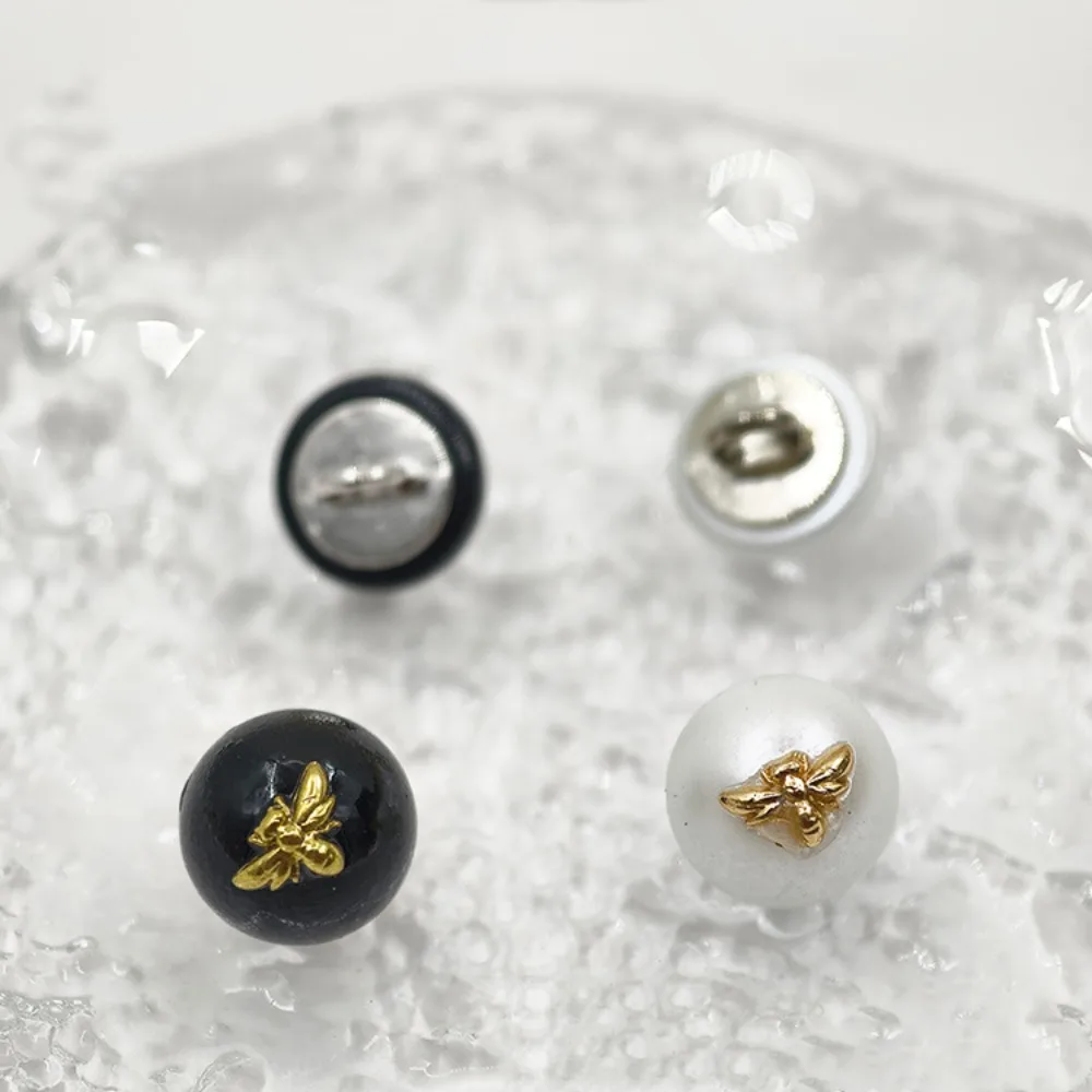 

10pcs Set Mini Bee Pattern Buttons for Blouse Sweater, Simple Round Pearl Buttons 11mm, Black/White Sewing Craft Supplies