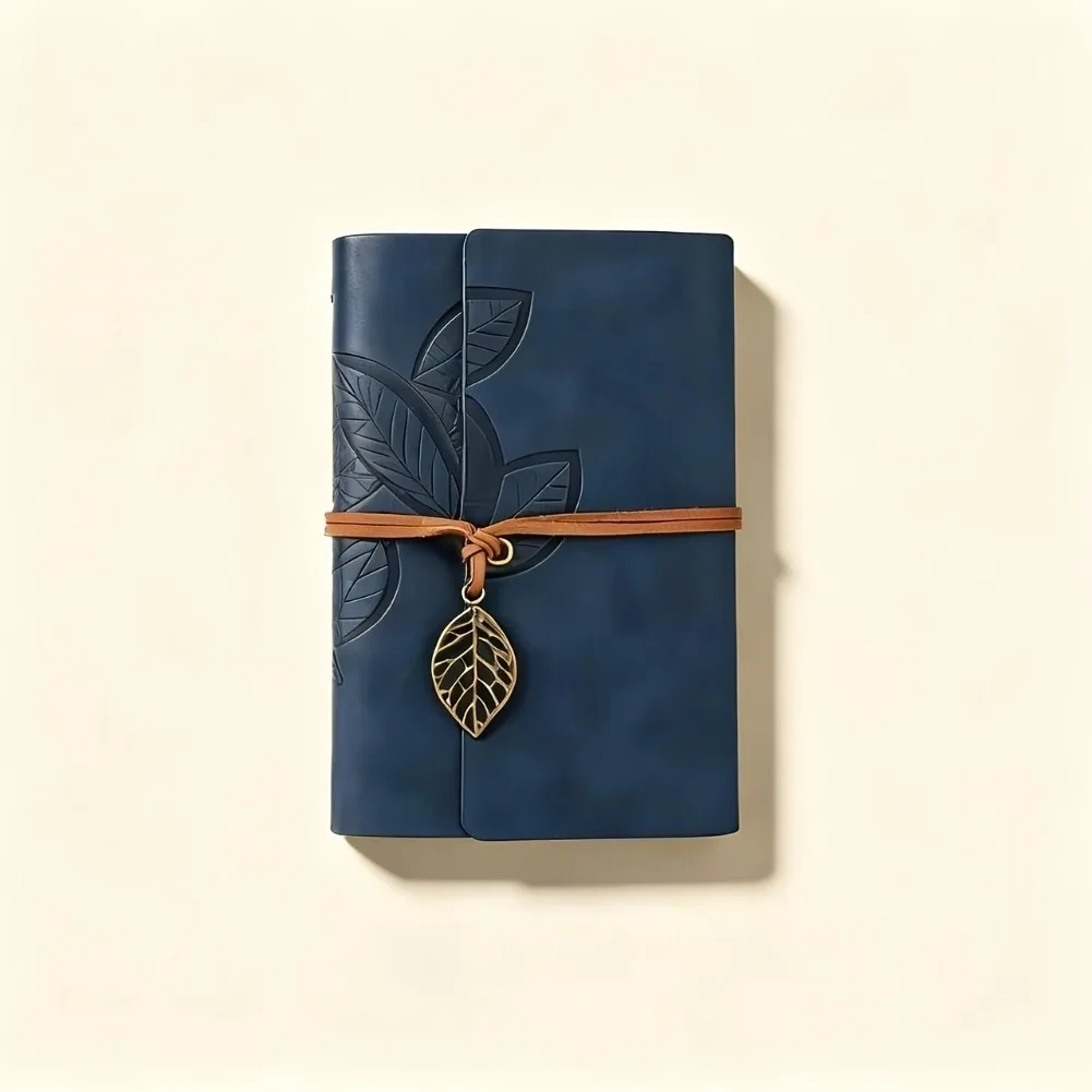 Vintage Leaf Embossed Notebook Pendant Loose-Leaf Journal Pocket Handmade Sketchbook Travel Diary Office School Supplies Gift