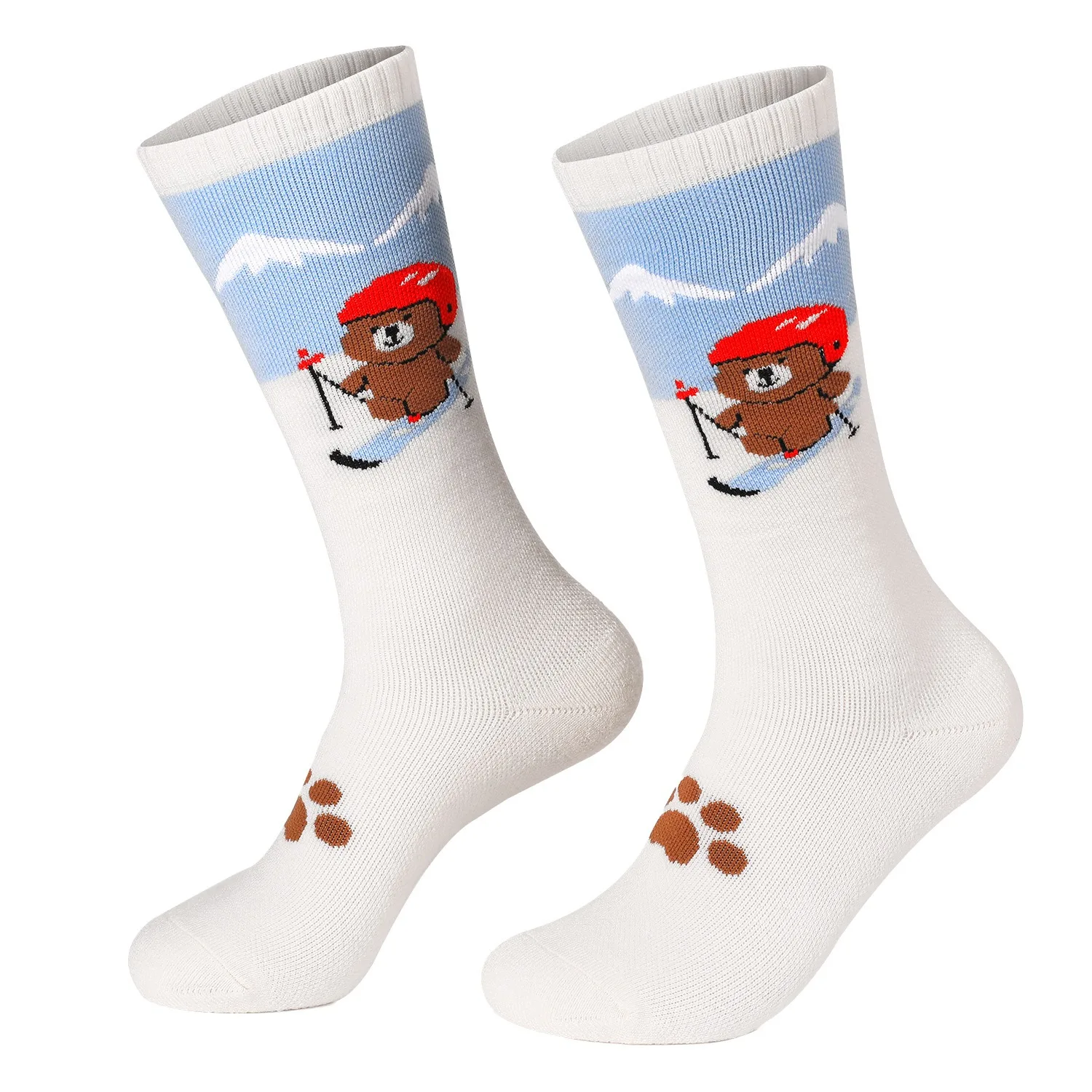 Kids Merino Wool Ski Socks Knee High Cute Cartoon Bear Thick Thermal Long Socks Boys Girls Winter Outdoor Socks