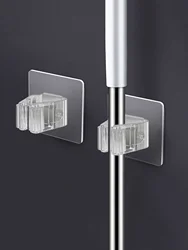 transparent high-value mop hook, no drilling, wall mounted, traceless broom clip, bathroom wall storage, artifact holder