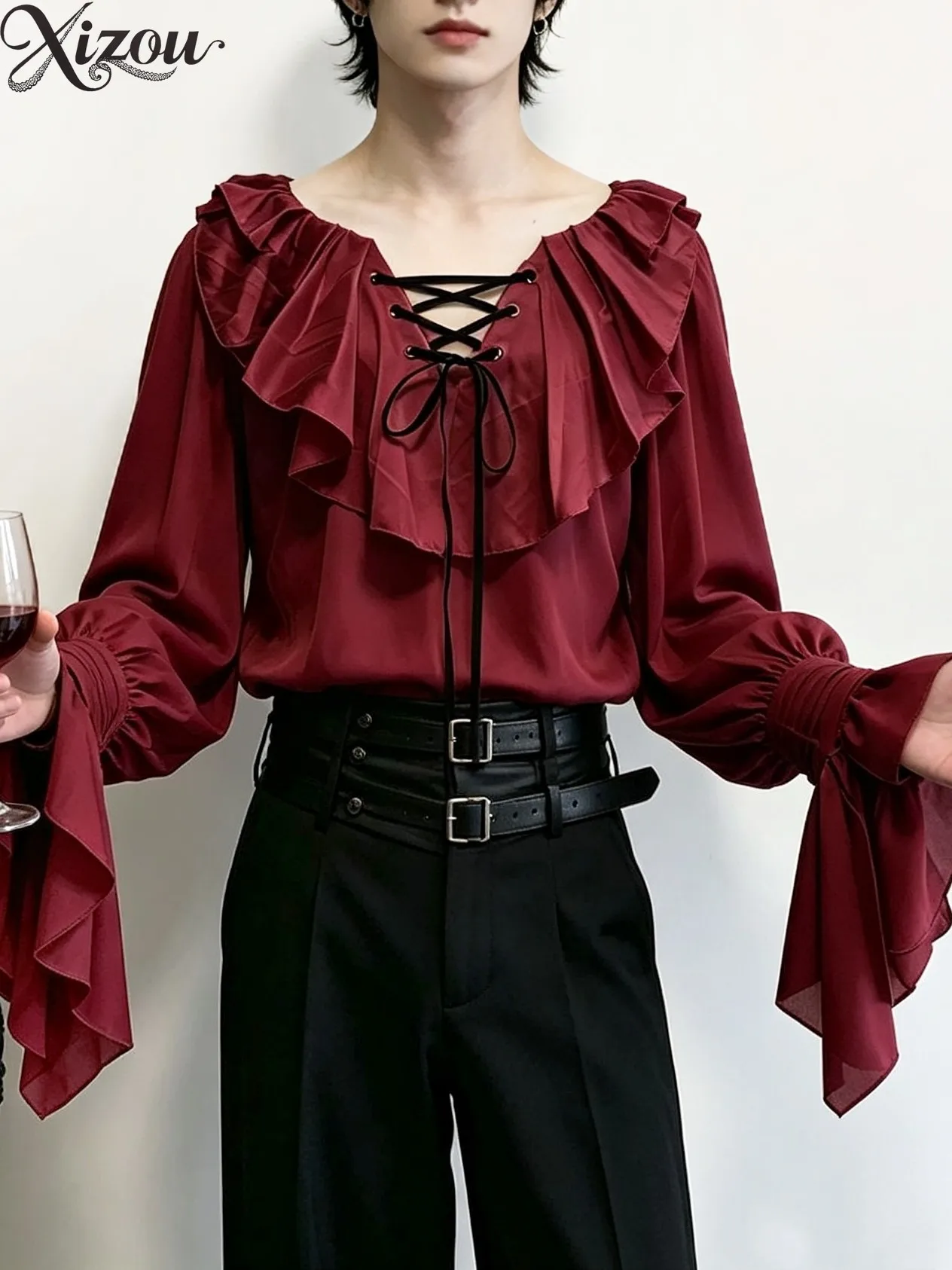 Spring Autumn Men's Shirts White Gothic Lolita Shirt Prince Style Retro Inner Layer Long Sleeve Tops for Men Court Undershirt