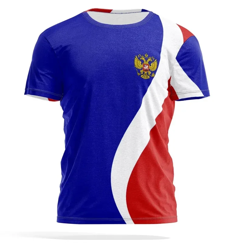 Russian Flag 3D Printed Men's Short Sleeve Tactical T-Shirt, Summer Trend Street Sports Fitness Men's Clothing