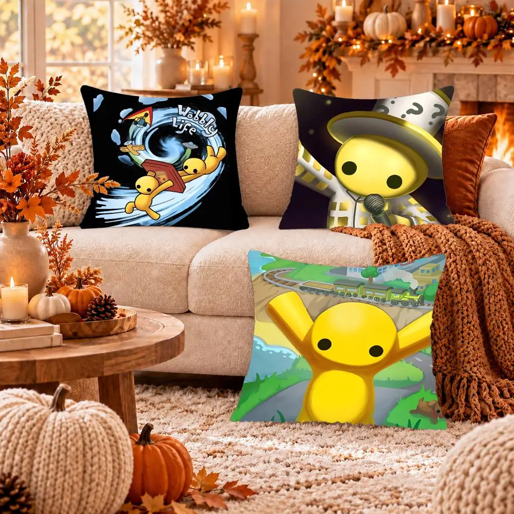 Game W-Wobbly Life Cushion Cover Soft Plush Cushion Case Throw Pillowcase Cozy Home Sofa Bed Living Room Decor