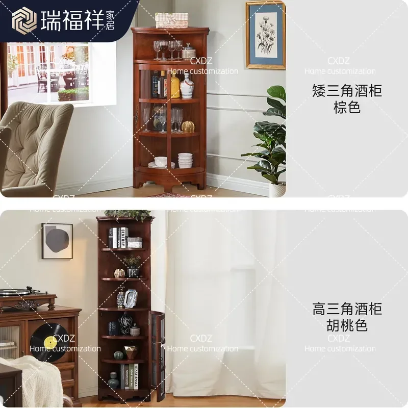 American All Solid Wood Corner Cabinet Living Room Wine Storage Kitchen Floor Triangle Shelf AJ204