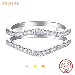 Newshe 925 Sterling Silver Cubic Zircon Curved Wedding Bands for Women Engagement Ring Enhancer Guard Size 4-13