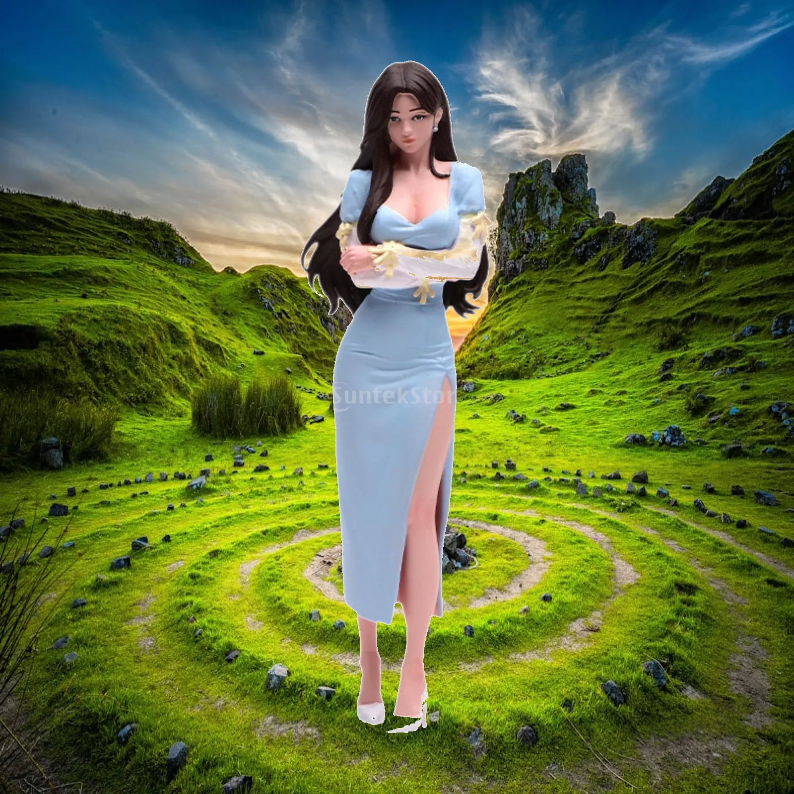 

1/24 Figure Painted Long Dress Beauty Train Railway Decor Layout Decoration Movie Prop Gift for Enthusiasts Casual Figurine