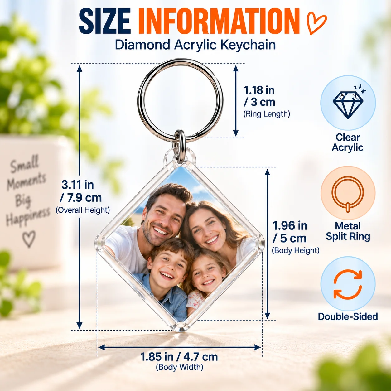 Customized Double-Sided Printed Diamond Plastic Box Keychain