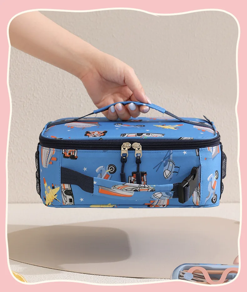 Isolierte Cartoon-Lunchbox für Kinder, niedliche bedruckte Lebensmittel-Handtasche, tragbare Thermo-Lunch-Tasche, Frischhalte-Tasche für Schüler – Detail 8