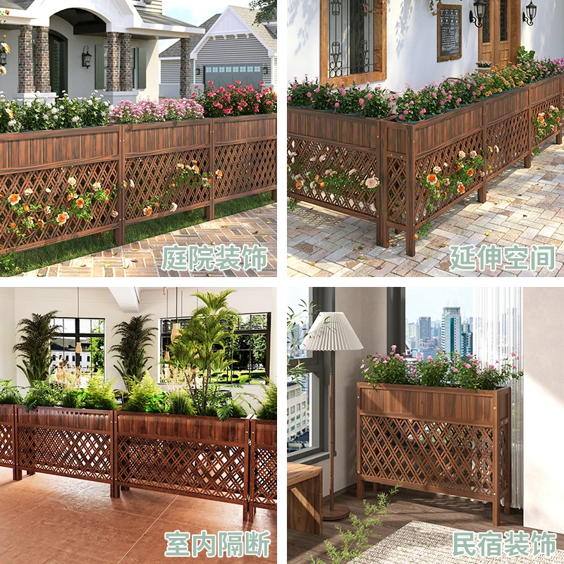 Antiseptic wood fence flower stand flower box outdoor courtyard fence coffee restaurant partition fence catering fenc