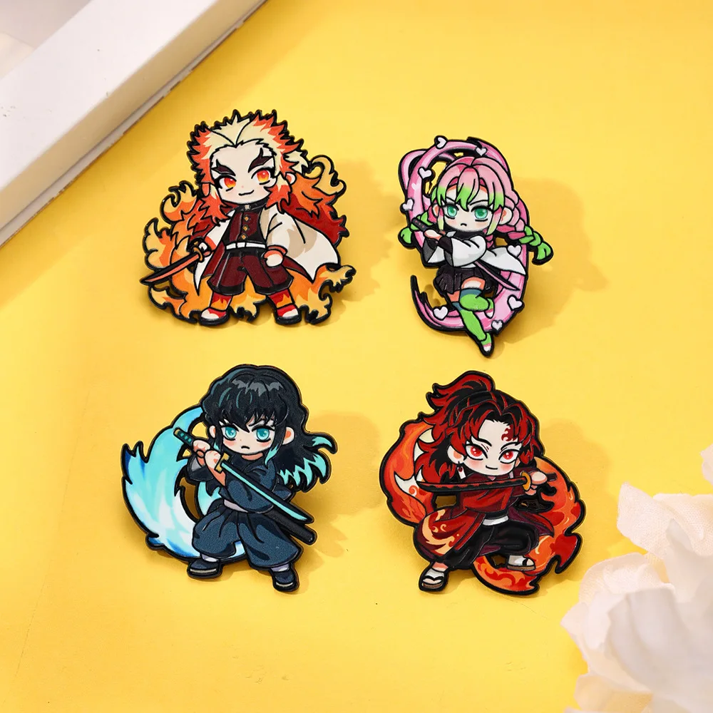 4pcs Demon Slayer Anime Cosplay Brooches Cool Character Pins