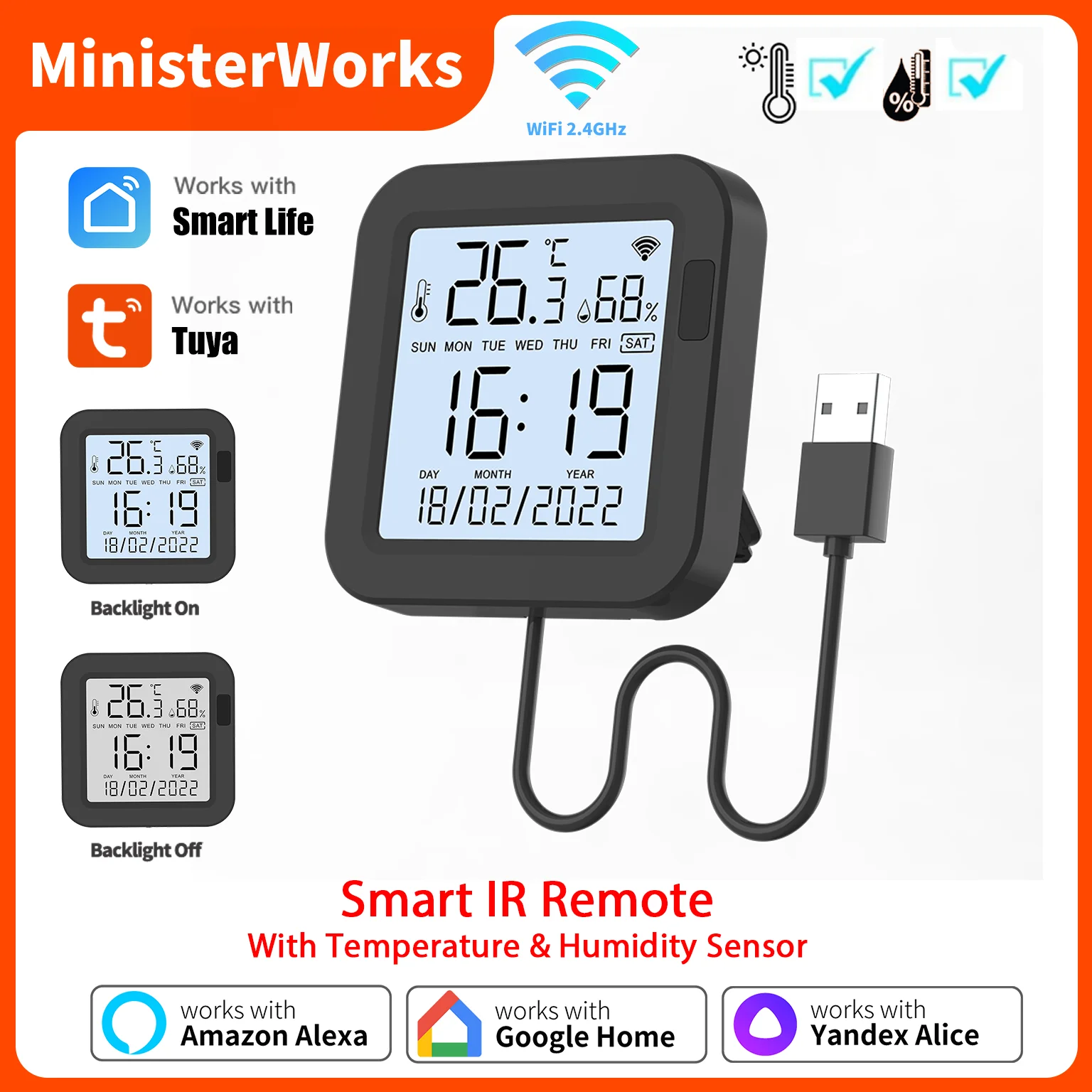 

Термометр Tuya, гигрометр, Wi-Fi, датчик температуры и влажности с ИК-пультом дистанционного управления для AC TV, работает с яндекс, Alexa SmartLife
