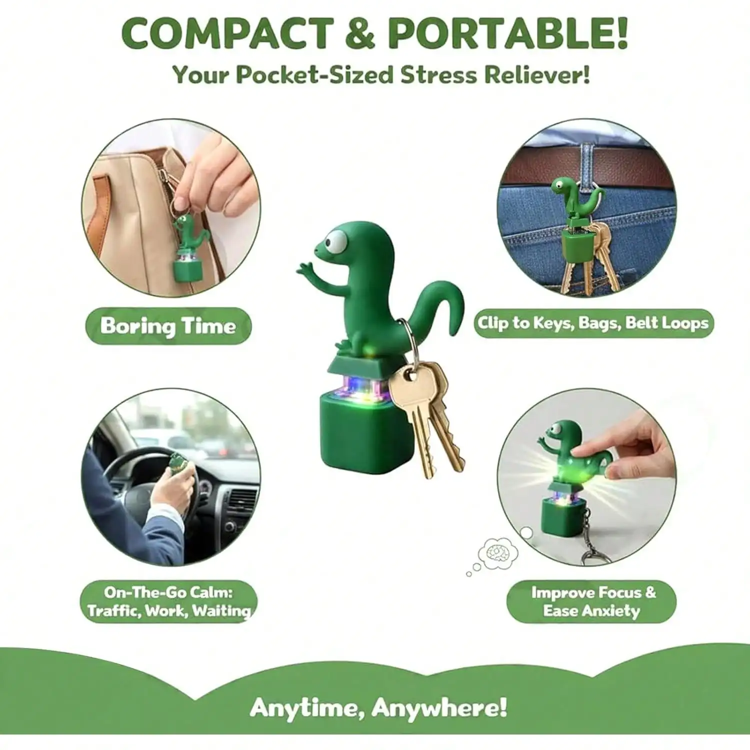 Rechargeable Lizard Sound Button Keychain Fidget Toy, Portable Click Stress Reliever For Travel Essential Car Accessories Summer image 4