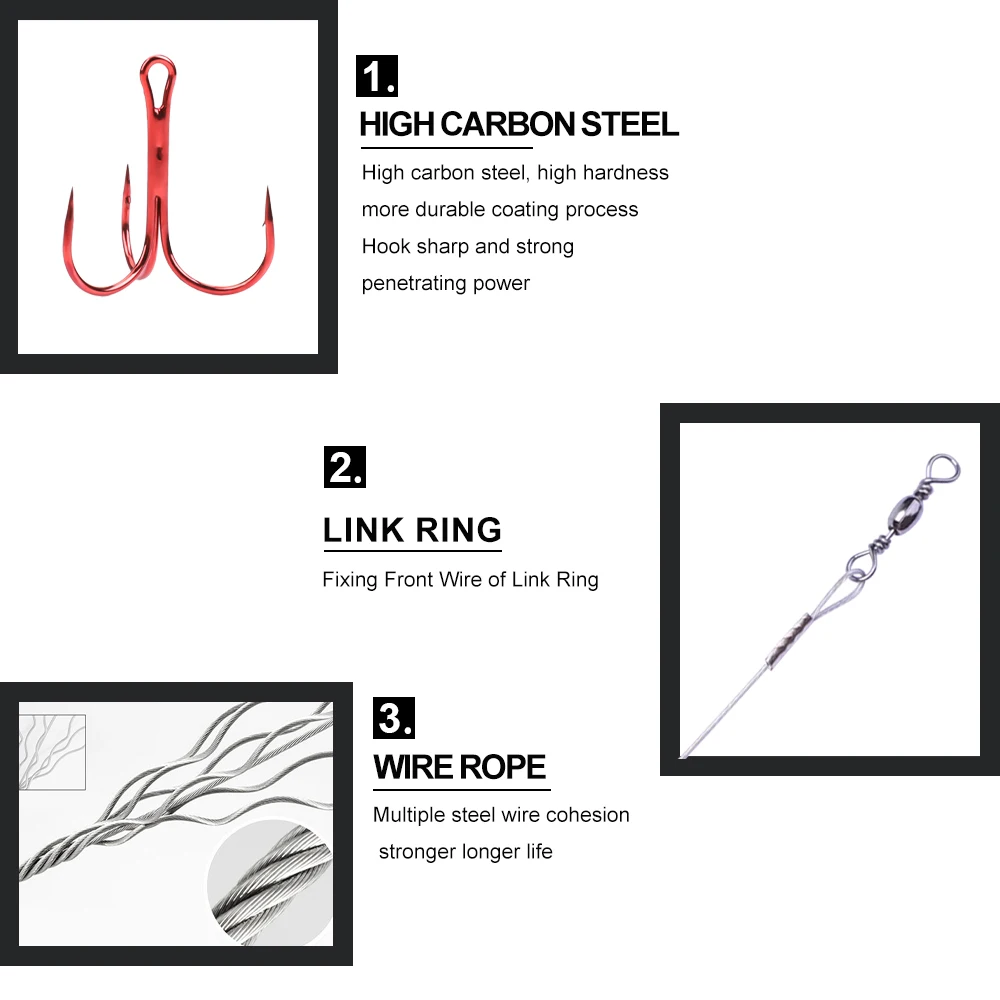 FISH KING High Carbon Steel Carp Fishing HOOK Treble Hooks With Steel Wire Rope Red Fishhook for Carp Bass Fishing Accessories image 3