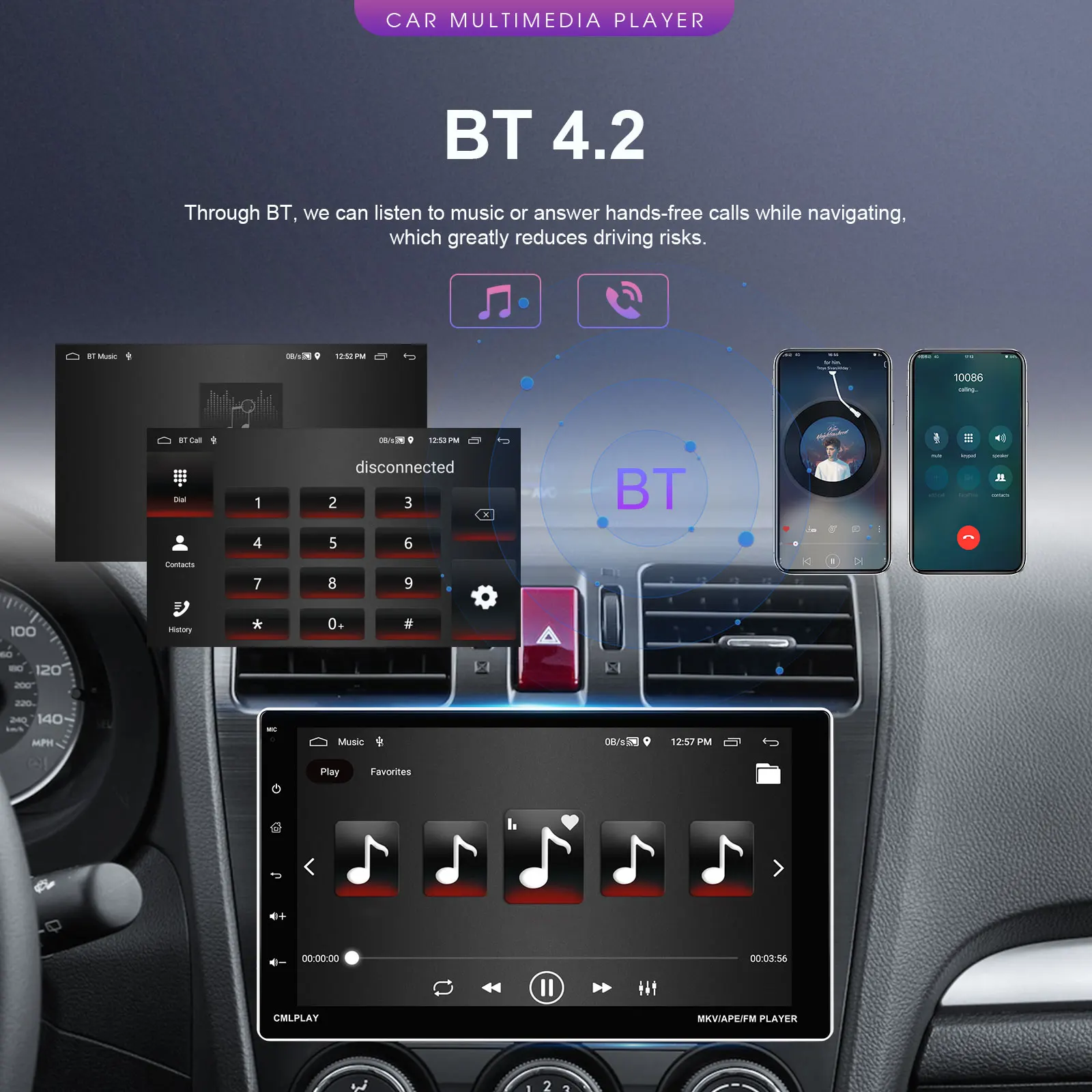 Autoradio Android Podofo 9 pouces avec écran réglable manuellement, DSP intégré, Carplay sans fil, Android Auto, Mirror Link, 2+64G, GPS, WIFI, autoradio stéréo, écran partagé, double USB, prise en charge de la caméra de recul, assistant vocal intelligent, système audio pour voiture