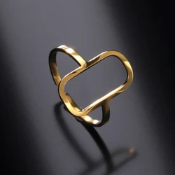 COOLTIME Rectangular Geometric Rings Open Adjustable Stainless Steel Rings for Men Women Statement Jewelry Gift 2026 New