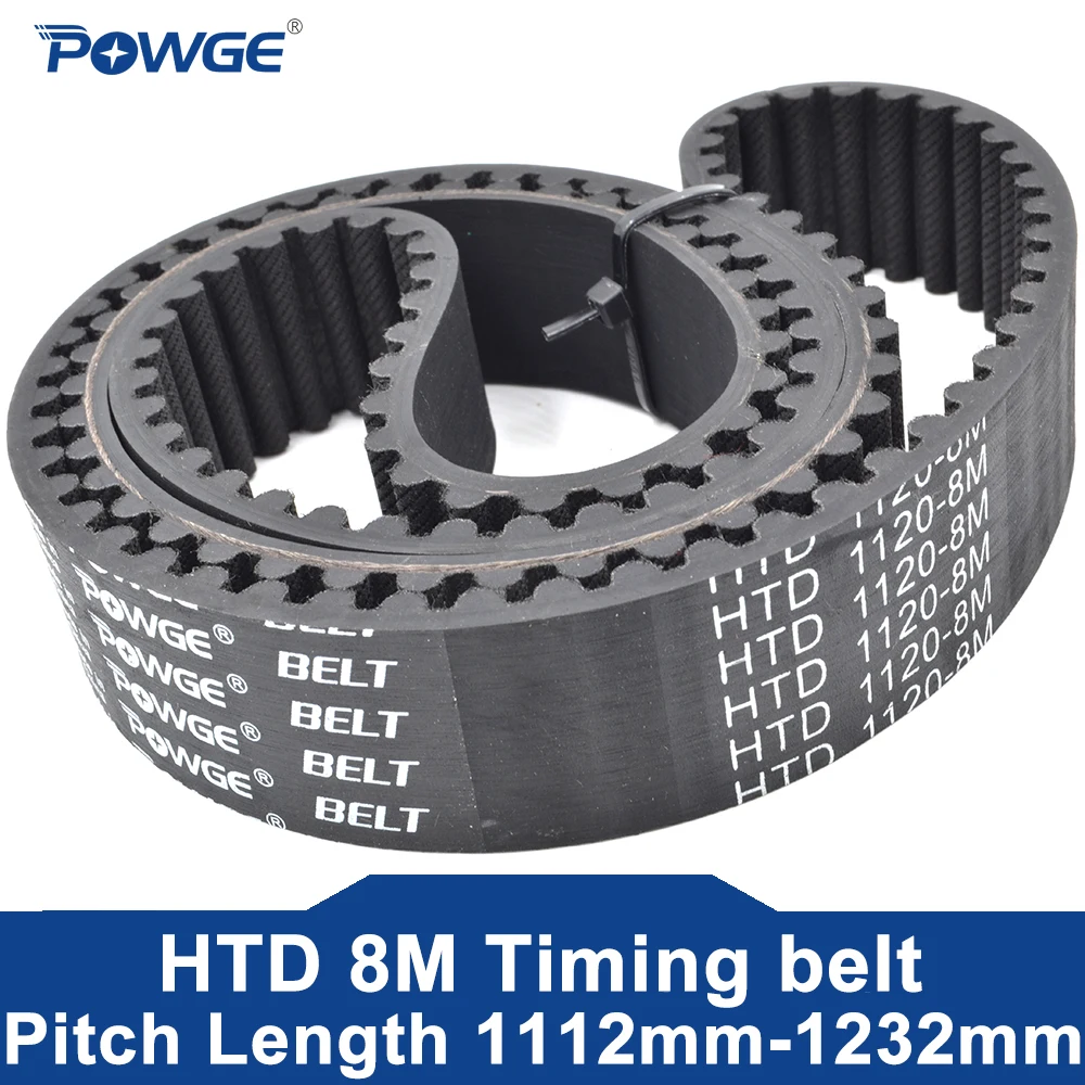 

POWGE HTD 8M Timing belt Lp=1112 1120 1128 1136 1144 1152 1160 1168 1176 1184 1192 1200 1208 1216 1224 1232 Width 15-50mm Rubber