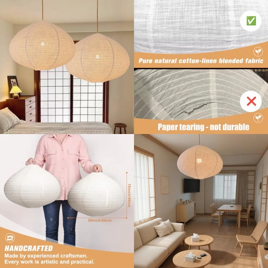 

2PCS Hanging Lamp shade oval Can replace White Paper Lanterns 20INCH Linen Pendant Lampshade Handmade Hanging Lantern Minimalis
