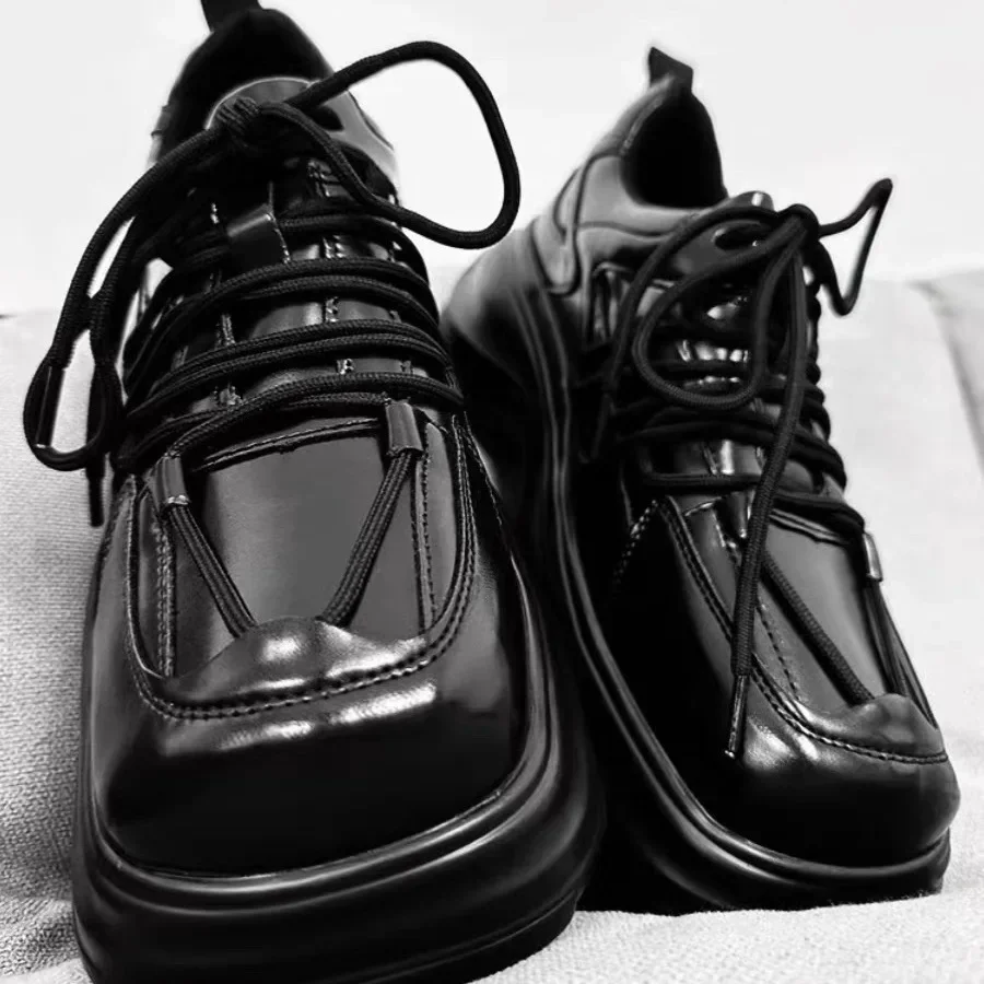 

2025 Original Niche Design Square Head Men's Platform Ins Trendy Casual Big Head Shoes Punk Style Black Motorcycle Boots