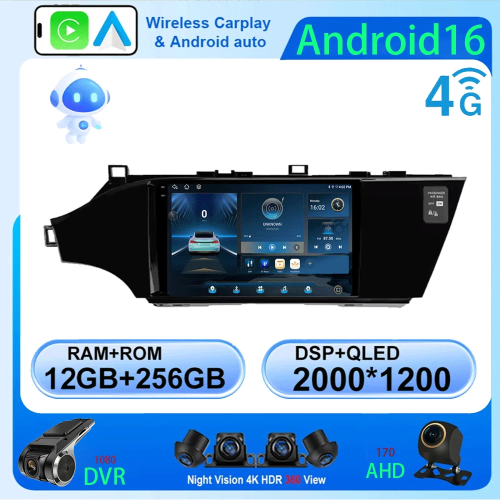 Android 16 para Toyota Avalon 4 IV XX40 2012-2018, Tela de Carplay para Carro, Rádio Automotivo, Estéreo Bluetooth, Player Multimídia GPS