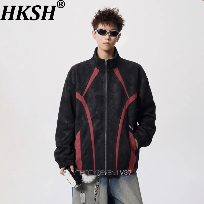 HKSH American Deconstructed Color-Block Stand Collar Jacket Trend Stylish Autumn New Men Tide Chic Ins Spliced Outerwear HK28721