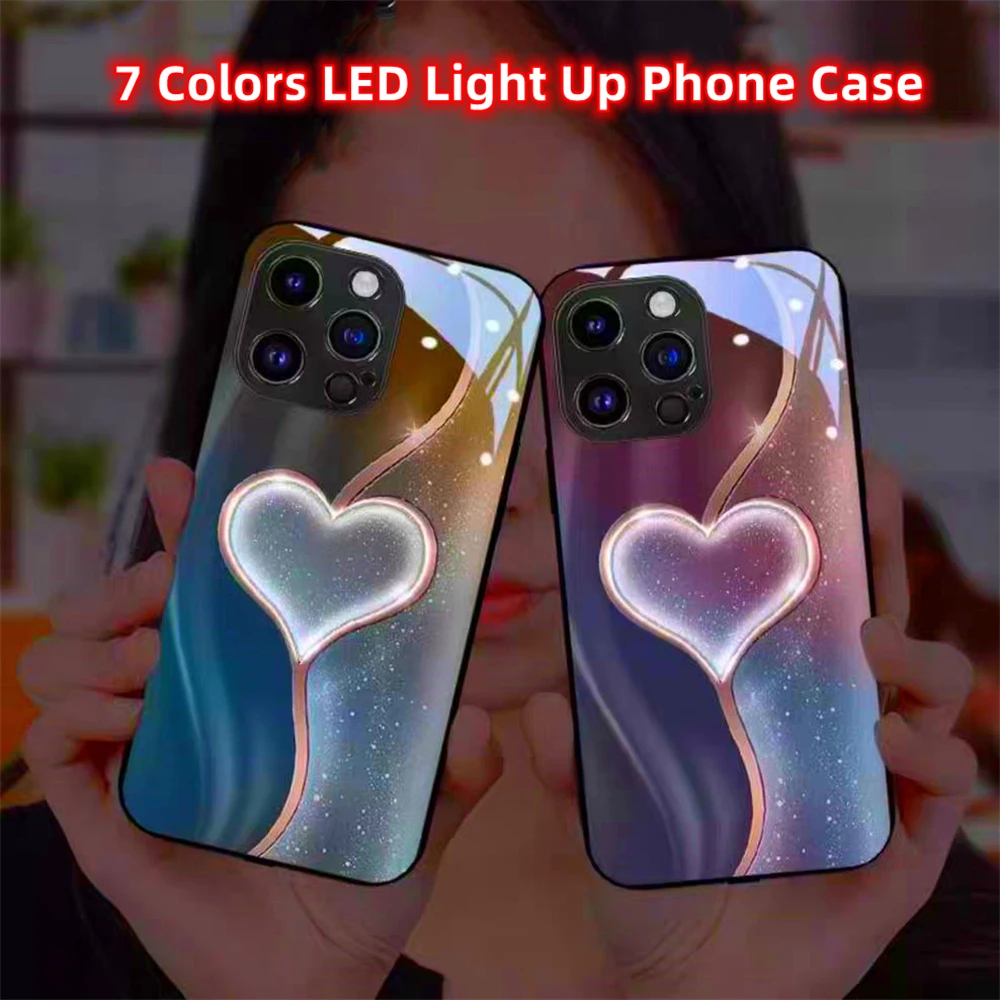 

Couple Love Diamond Led Light Phone Case Call Flash Glitter Cover For Samsung S25 S24 S23 S22 S21 S20 FE Note 10 20 Plus Ultra