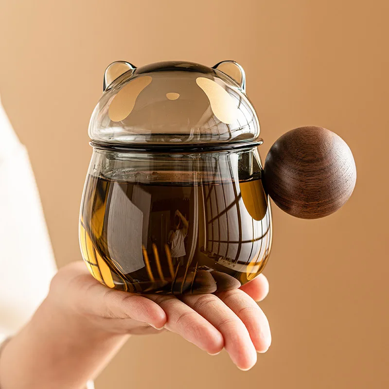 Glass Panda Cup Tea Separation Tea Cup with Filter Water Office Drinking Utensils Desktop Decoration Creative and Cute