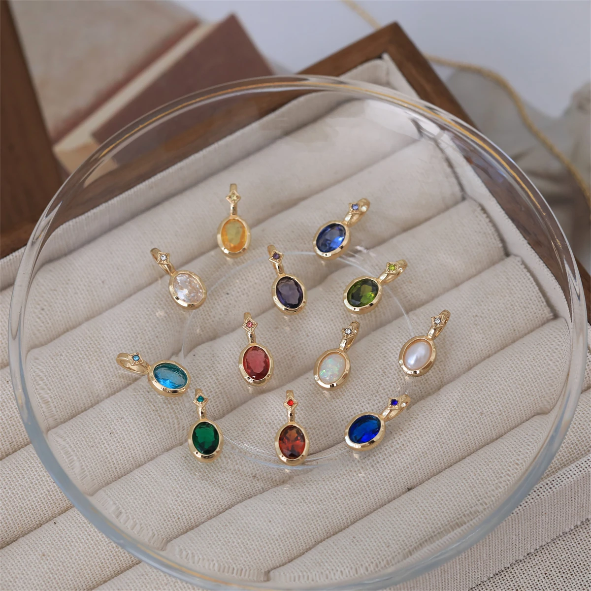 Artistic Retro Handmade DIY Choose Twelve Birthday Stone Pendant Female Birthday Gift Gold Plated Color Preserved