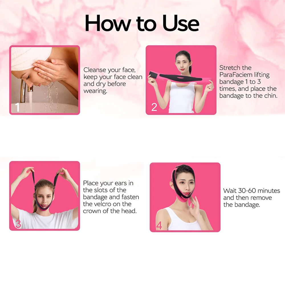 حزام مخفض الذقن المزدوج، حزام رفع الوجه القابل لإعادة الاستخدام، ضمادة تنحيف الوجه المرنة على شكل حرف V، حزام الوجه للنساء المضاد للتجاعيد