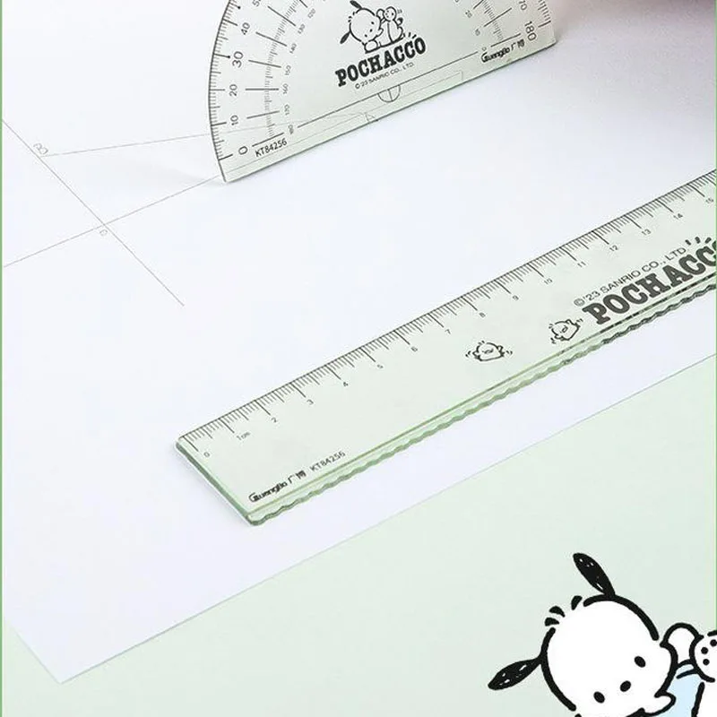 4pcs Sanrio Pochacco Straight Ruler Kawaii Multifunctional Combination Ruler Triangle Protractor School Drawing Stationery Set
