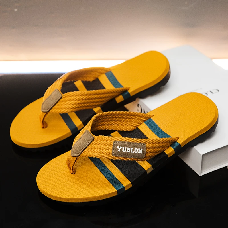 YUBLON flip flops for men in summer wear anti-slip ergonomic soft bottom trendy foot-pinning beach sand sand