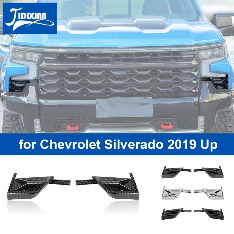 JIDIXIAN ABS Car Exterior Front Grill Bumper Side Decoration Cover for Chevrolet Silverado 2019 2020 2021 2022 2023 2024 Up