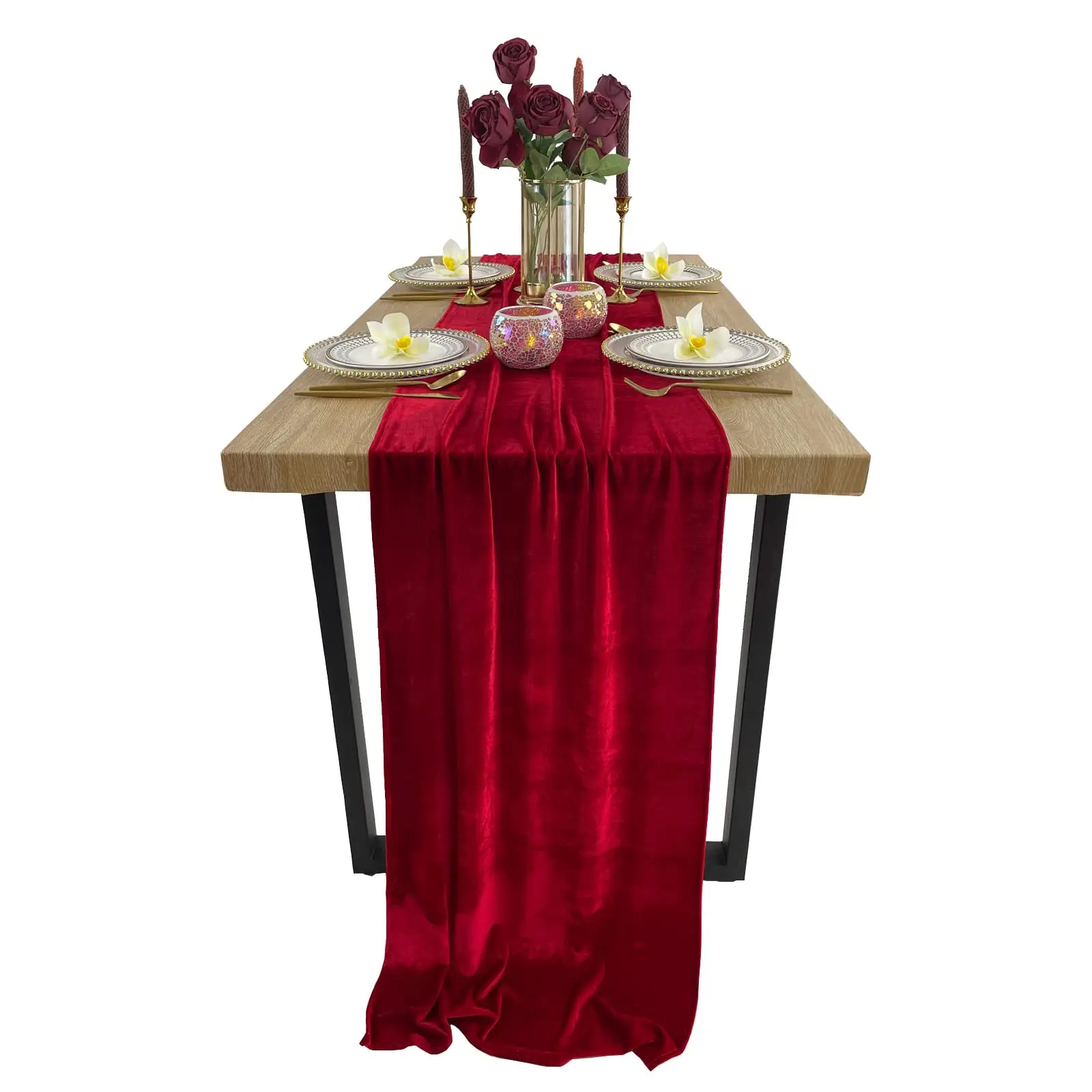 Luxurious Velvet Table Runner, 10ft Wedding Reception Decorations,30x120inch Soft Velvet Fabric Overlay Wedding Home Table Runne