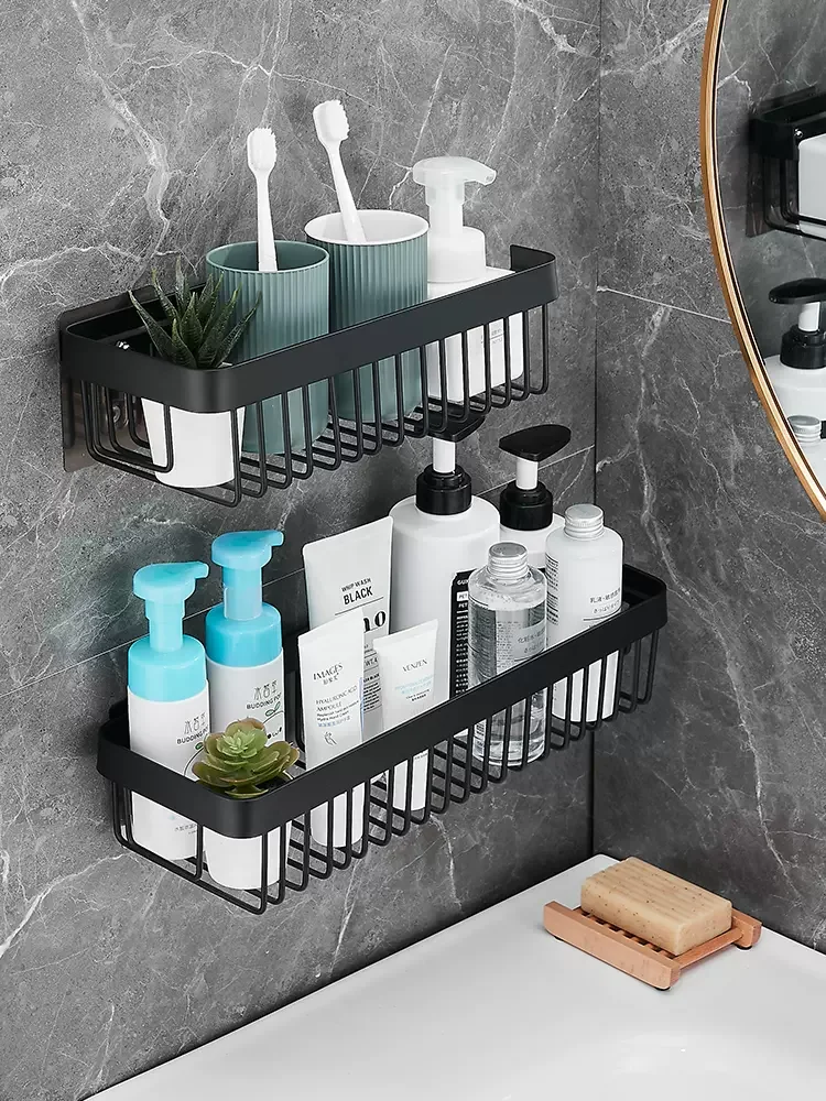 

Bathroom Shelf Space Aluminum Shower Rack Corner Shelf Towel Bar Black Square Bath White Shelf Bathroom Storage Organizer Rack