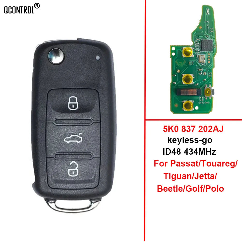 QCONTROL 3T0837202N 5K0837202AJ 5K0837202E Remote Car Key For VW Beetle Eos Golf Jetta Sharan Skoda 434Mhz ID48 Chip Keyless Go