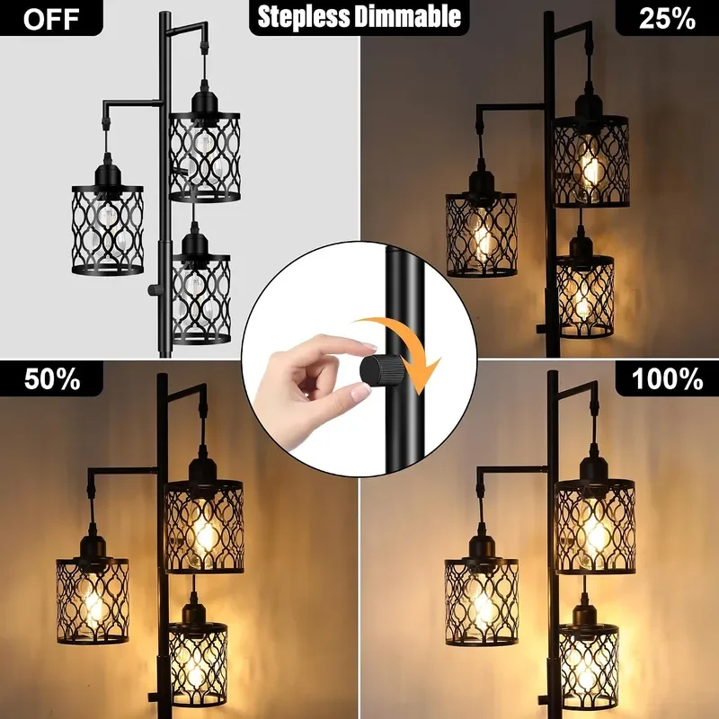 Dimmable Farmhouse Floor Lamp Industrial Floor Lamp for Living Room with 3 X 6W LED Bulbs 3 Light Rustic Standing Tall Lamp