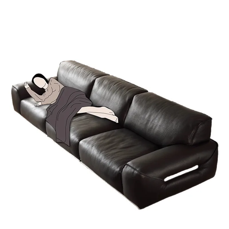 Full green leather straight row living room thickened open edge first layer big bison sofa black