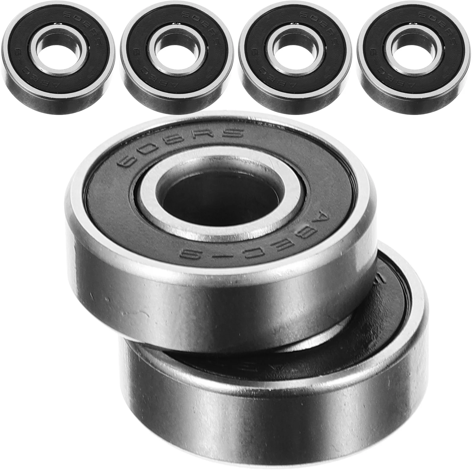 Skateboard Wheel Bearings 608rs Rubber Carbon Steel 8pcs Double Rocker Fish Surfboard Universal (black)