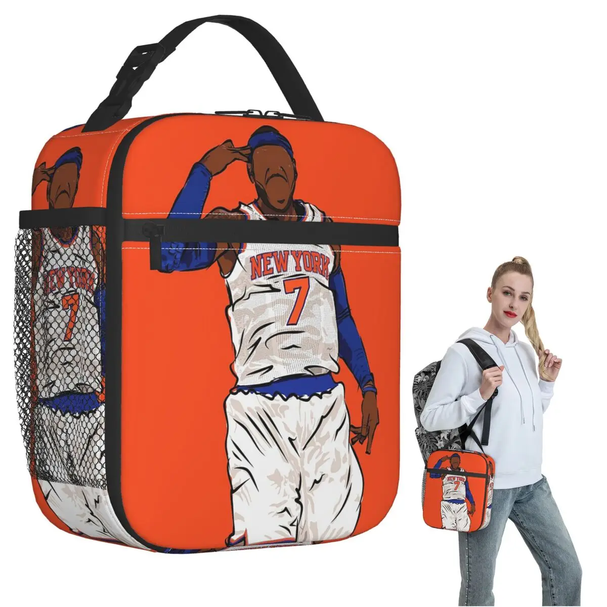 Carmelo Anthony Celebration Sketch Insulated Lunch Bag for Women Kids Portable Food Boxes Thermal Lunch Box Tote