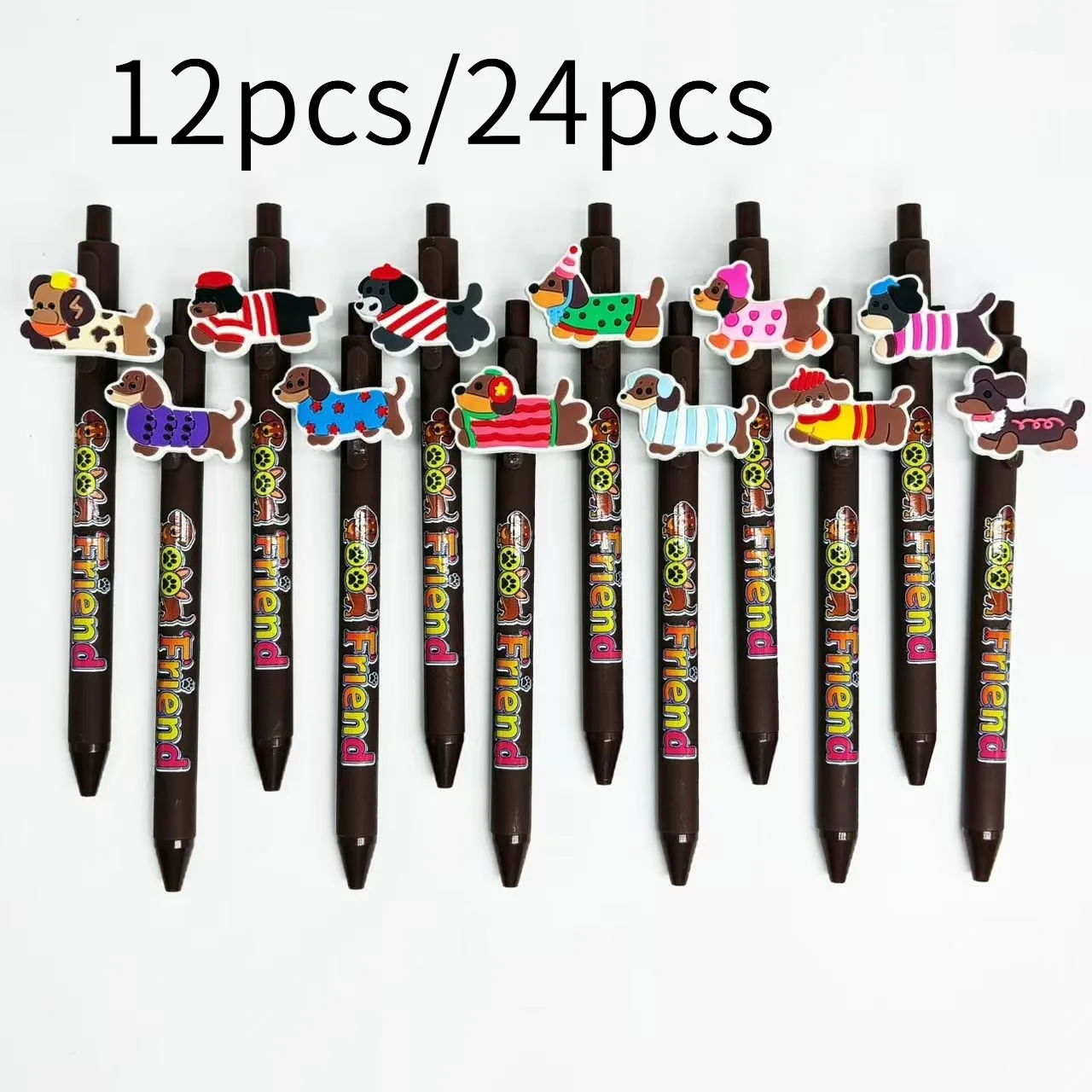 

12pcs/24pcs Pet Dog Themed Ballpoint Pens - Spotted and Striped Puppy Series Ballpoint Pens, Student Writing Gift Pens