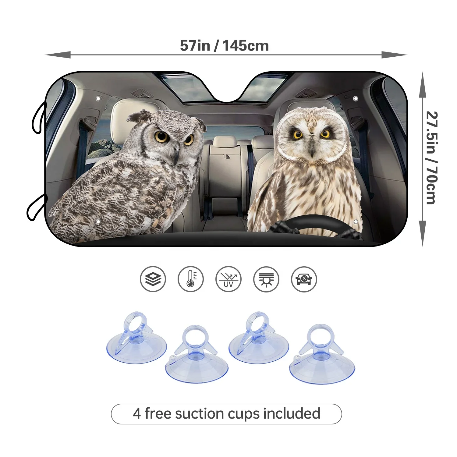 Wholesale Car Windshield UV Sunshade Cute Owl Foldable Front Car Sunshade Sunshade Vehicle Accessories with 4 Free Suction Cups