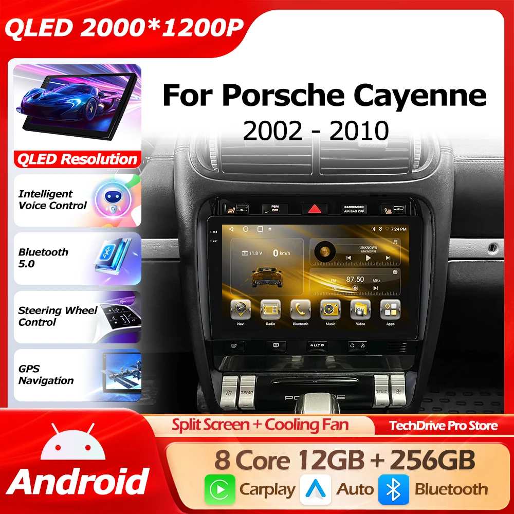 

For Porsche Cayenne 1 2002-2010 Android 16 WIFI GPS Wireless Carplay Auto Lntelligent Multimedia Player Bluetooth Cooling Fan 4G