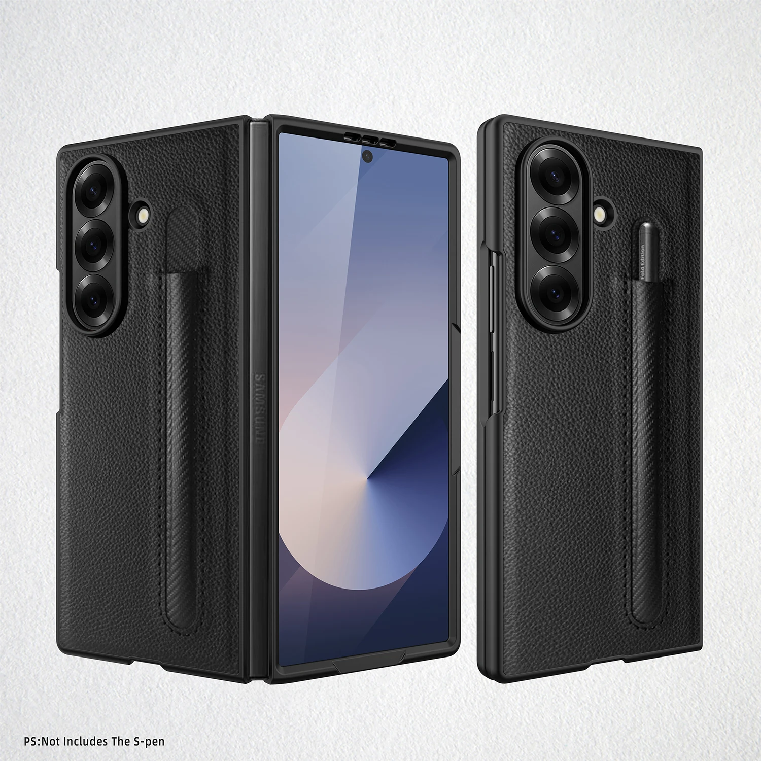 

Matte Litchi Pattern Leather Magsafe Case for Samsung Galaxy Z Fold7 Fold 7 6 5 Pen Slot PC Back Cover Tempered Glass Protector